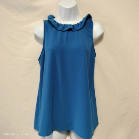 Mudpie Blue Ruffle Tie Neck Sleeveless size Medium Top Shirt - Picture 1 of 9